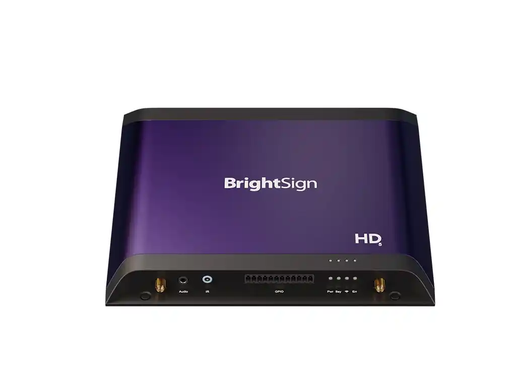 BrightSign HD digital signage player: sleek, purple device with connectors.