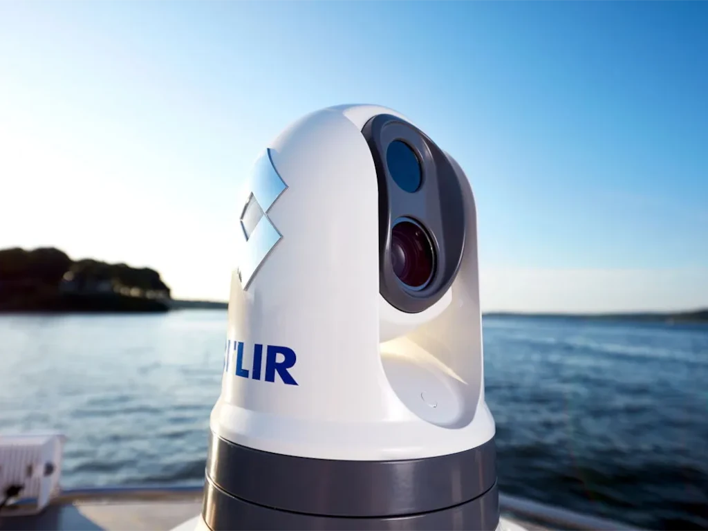 Image of Raymarine marine electronics, such as a chartplotter or radar display.