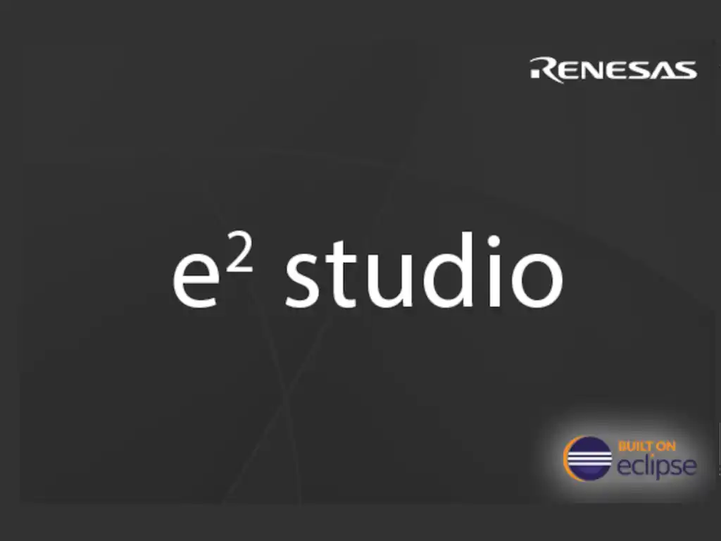 Promotional graphic for e2 studio RENESAS IDE: sleek design with Eclipse logo.