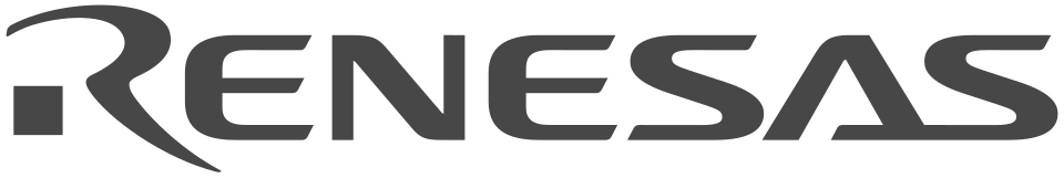 Stylized, minimalist gray 'RENESAS' logo on black background. 'R' resembles an ear.