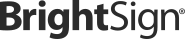 Monochrome dark gray 'BrightSign' text on a black background, suggesting a retro digital logo.