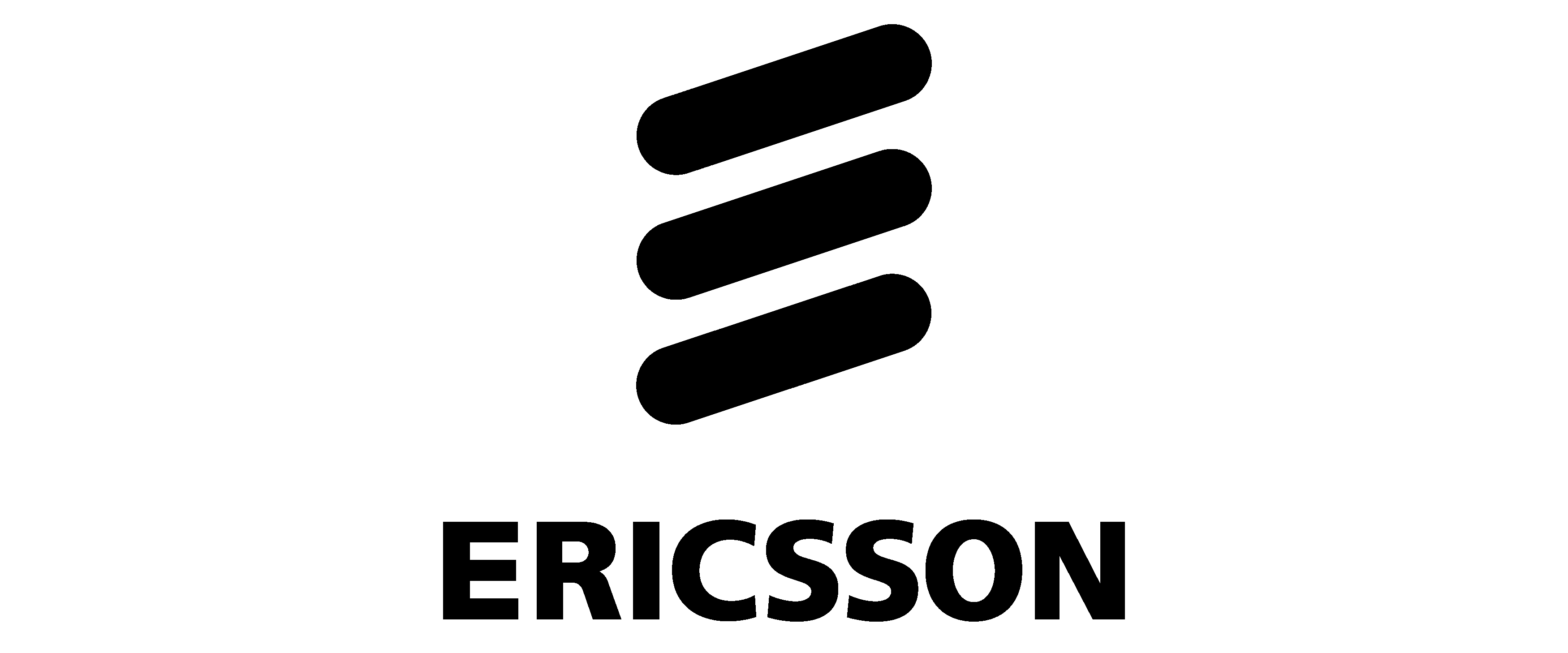 White background with a black zigzag icon above the bold, sans-serif word 'ERICSSON'.