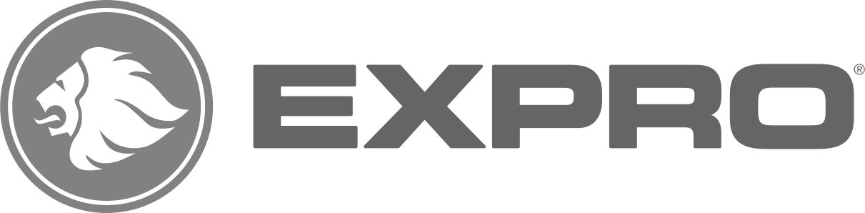 Sleek, gray 'Expro' logo: a modern, abstract lion's head in a circle, next to bold, sans-serif text.