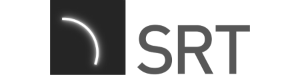 Image of partial solar eclipse with the crescent sun and 'SRT' text on a white background.